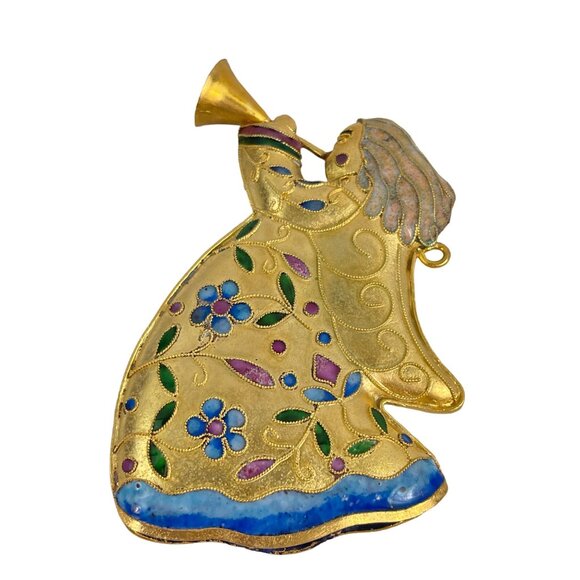 Vintage Enamel Cloisonné Angel Christmas Ornament Handcrafted Gold-Tone Floral D - Picture 5 of 9